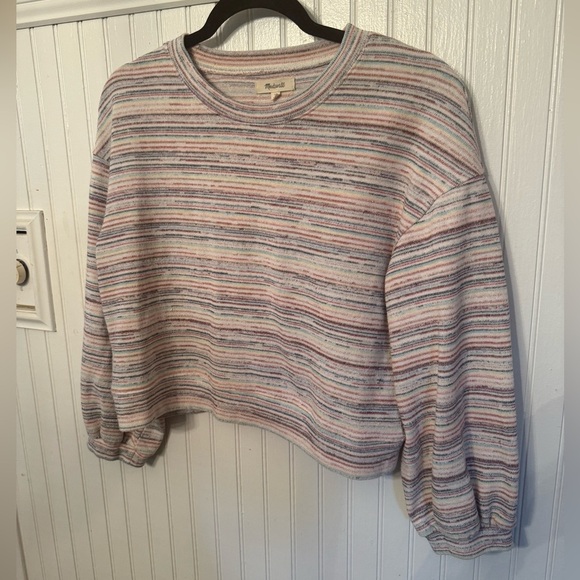Madewell Bubble sleeve Crop Top Medium Rainbow Stripes - Picture 1 of 7